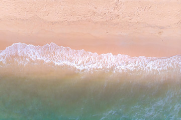 Fototapeta na wymiar Top view of beach in summer, Sea view, Beach in Thailand, captured by drone