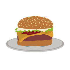 Hamburger on dish vector illustration graphic design