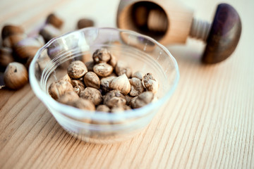 Fresh Hazelnuts with nut cracker