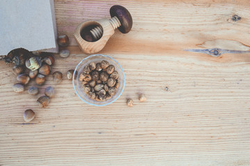 Fresh Hazelnuts with nut cracker