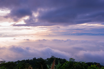 morning the cold weather is make floating fog on the mountain of mist slow floating fog blowing cover on the top of mountain 