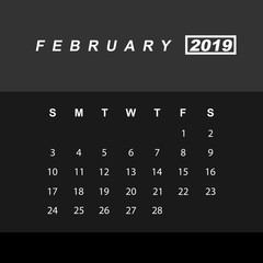 Template of calendar for February 2019