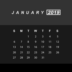 Template of calendar for January 2019