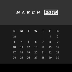 Template of calendar for March 2019