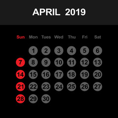 Template of calendar for April 2019