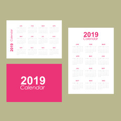 Template of calendar for 2019