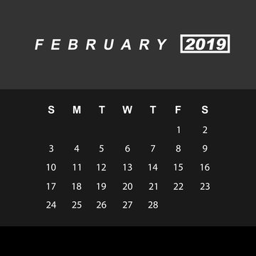 Template of calendar for February 2019