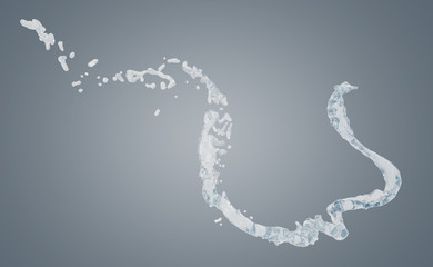 3D render of water splash in line with clipping path
