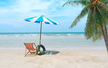 Plakat beach chair and umbrella on the tropical beach