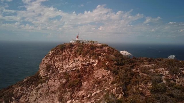 AERIAL: Lighthouse on a cliff in Mexico