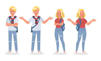 Obraz premium Vector set of students young man and young woman character design.