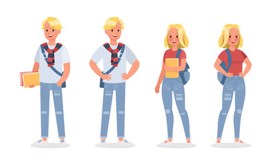 Vector set of students young man and young woman character design. no2