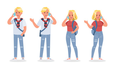 Vector set of students young man and young woman character design. no4