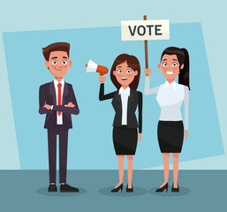 Politicians teamwork in vote campaign cartoons vector illustration graphic design