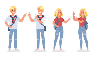 Fototapeta premium Vector set of students young man and young woman character design. no6