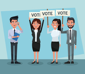 Politicians teamwork in vote campaign cartoons vector illustration graphic design