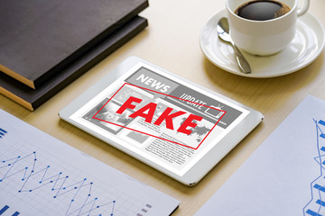 Fake news concept man reading news media technology on smartphone just Fake