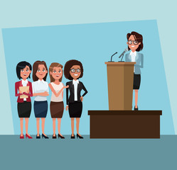 Politician speaking with microphone in campaign cartoons vector illustration graphic design