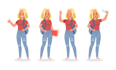 Obraz premium Vector set of students young woman character design. no3