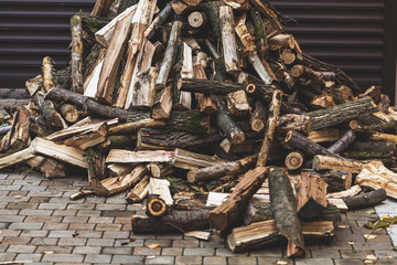 pile of firewood lies in yard