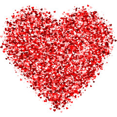 Card with shimmer little red hearts on white