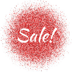 Red dust vector with Sale sign. Glitter. Sale shimmer. Sparkling text.