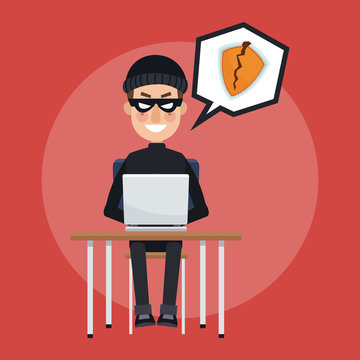 Hacker working with laptop vector illustration graphic design