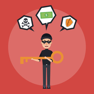 Hacker with key and security symbols vector illustration graphic design