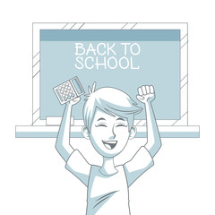 Naklejka premium Happy student boy with school elements cartoons vector illustration graphic design