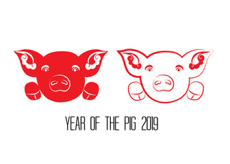 Red pig zodiac isolate on white background. Year of the pig