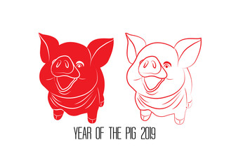 Red cut paper pig zodiac isolate on white background. Year of the pig