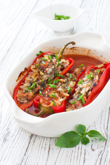 Red peppers stuffed with meat and rice
