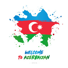 Welcome to Azerbaijan. Asia. Flag and map of the country