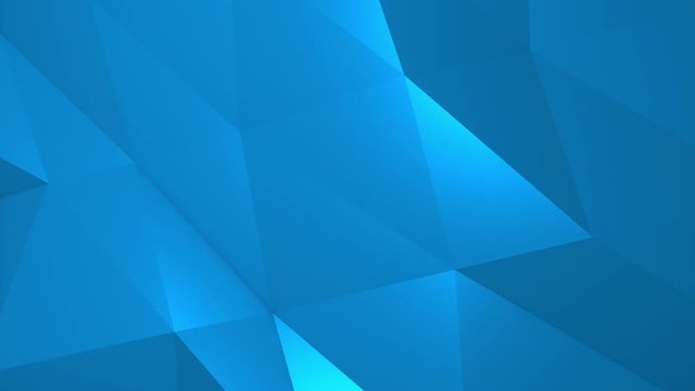 Abstract cg polygonal crystal surface. Geometric poly Blue triangles motion background.