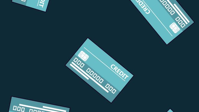 credit cards falling over blue background High Definition colorful animation scenes