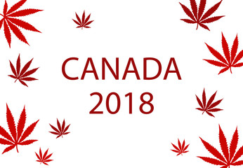 Fototapeta na wymiar Vector image of marijuana leaf to celebrate Canada legalization - 2018.