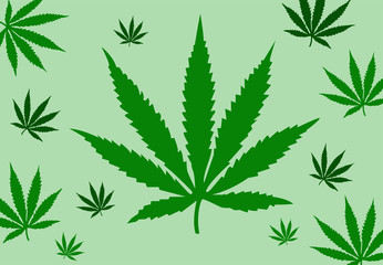 Vector image of marijuana leaf. Green Background.