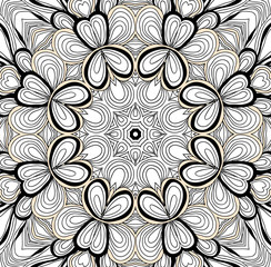 Fototapeta na wymiar Uncolored symmetric tracery for colouring. Can be used as adult coloring book, coloring page, card, invitation. Sacred geometry