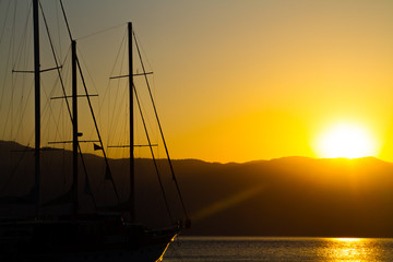 sunrise and yacht in Marmaris,Turkey