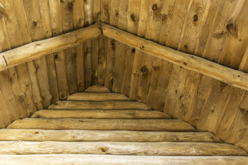 The design of the wooden roof. All elements are wooden. Traditional construction in Europe.