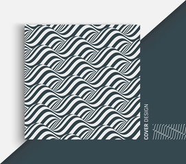 Abstract wavy background. Pattern with optical illusion. Textbook, booklet or brochure mockup. Cover design template. Futuristic vector illustration.