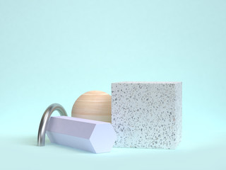 3d rendering marble cube wood sphere 3d rendering blue scene