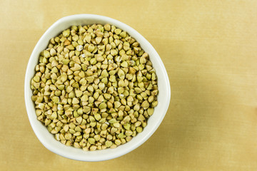 Buckwheat in a bowl. View from above.