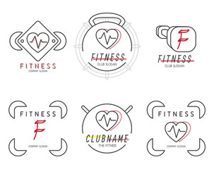 Icon set for fitness pilates sport. Simple linear emblems for health lifestyle. Vector