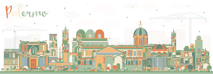 Palermo Italy City Skyline with Color Buildings. - obrazy, fototapety, plakaty