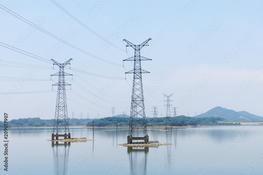 Canvas Prints electricity pylon on lake