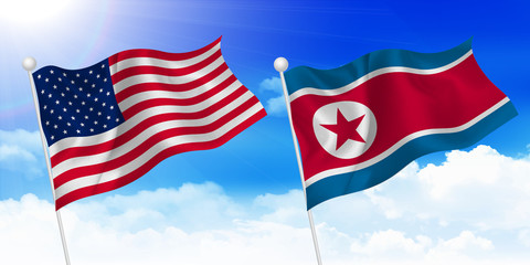 アメリカ　北朝鮮　 国旗　背景