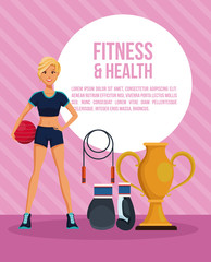 Fitness and health woman cartoon with information graphic vector illustration graphic design