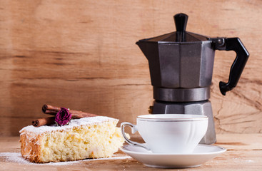 biscuit cake and coffee cup