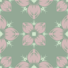 Olive green floral seamless pattern. Background with flower designs